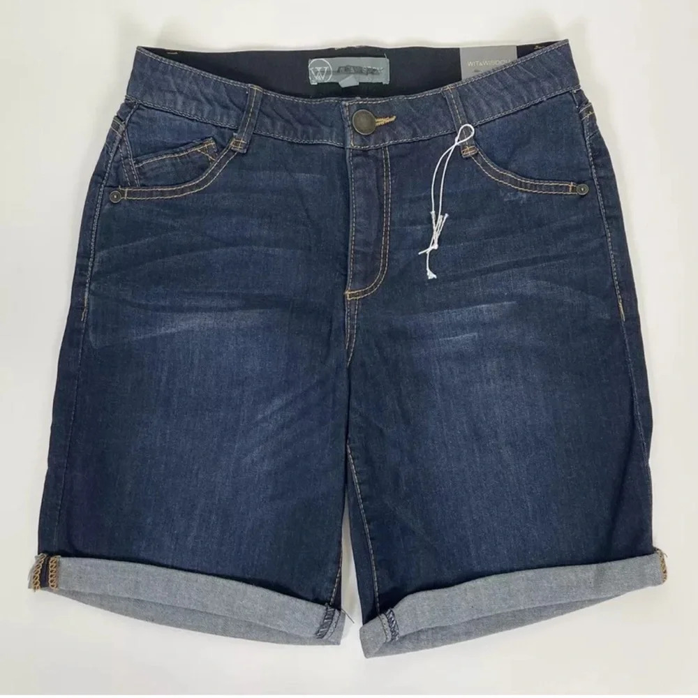 NEW Wit & Wisdom Jean Shorts Size 0 Dark Blue Ab-Solution Cuffed Denim NWT